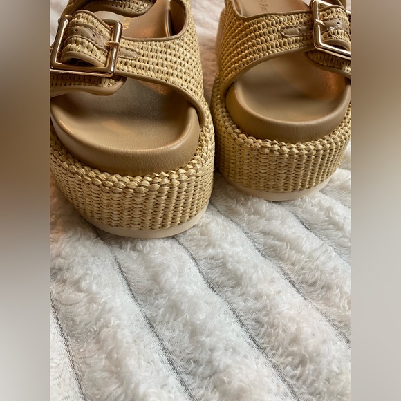 Raffia Platform Sandals with Double Buckle – Neutral Beige - Picture 3 of 7